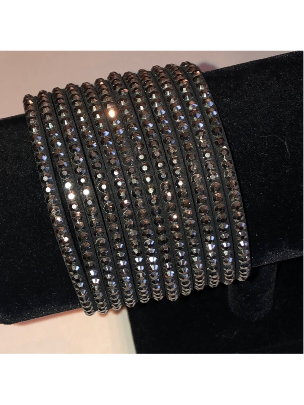 Sparkling Black Multi-Row Crystal Wrap Bracelet